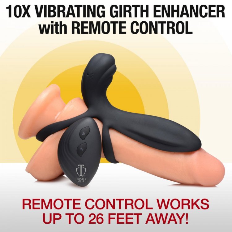 Silicone vibrating girth enhancer with remote control.