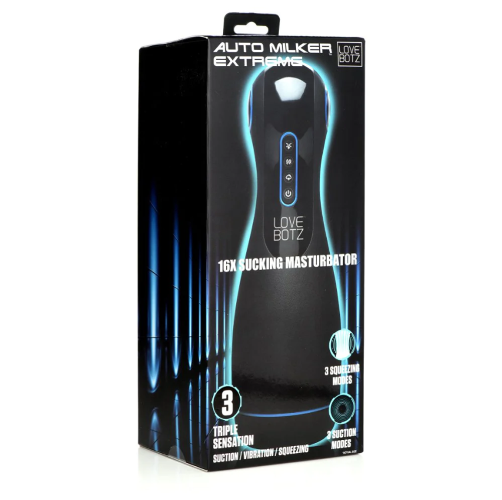 Love Botz Milker Extreme 16X masturbator box with suction and vibration modes.
