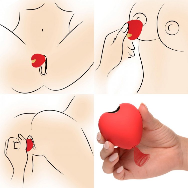 Red heart-shaped clitoral suction toy with a flexible tip.