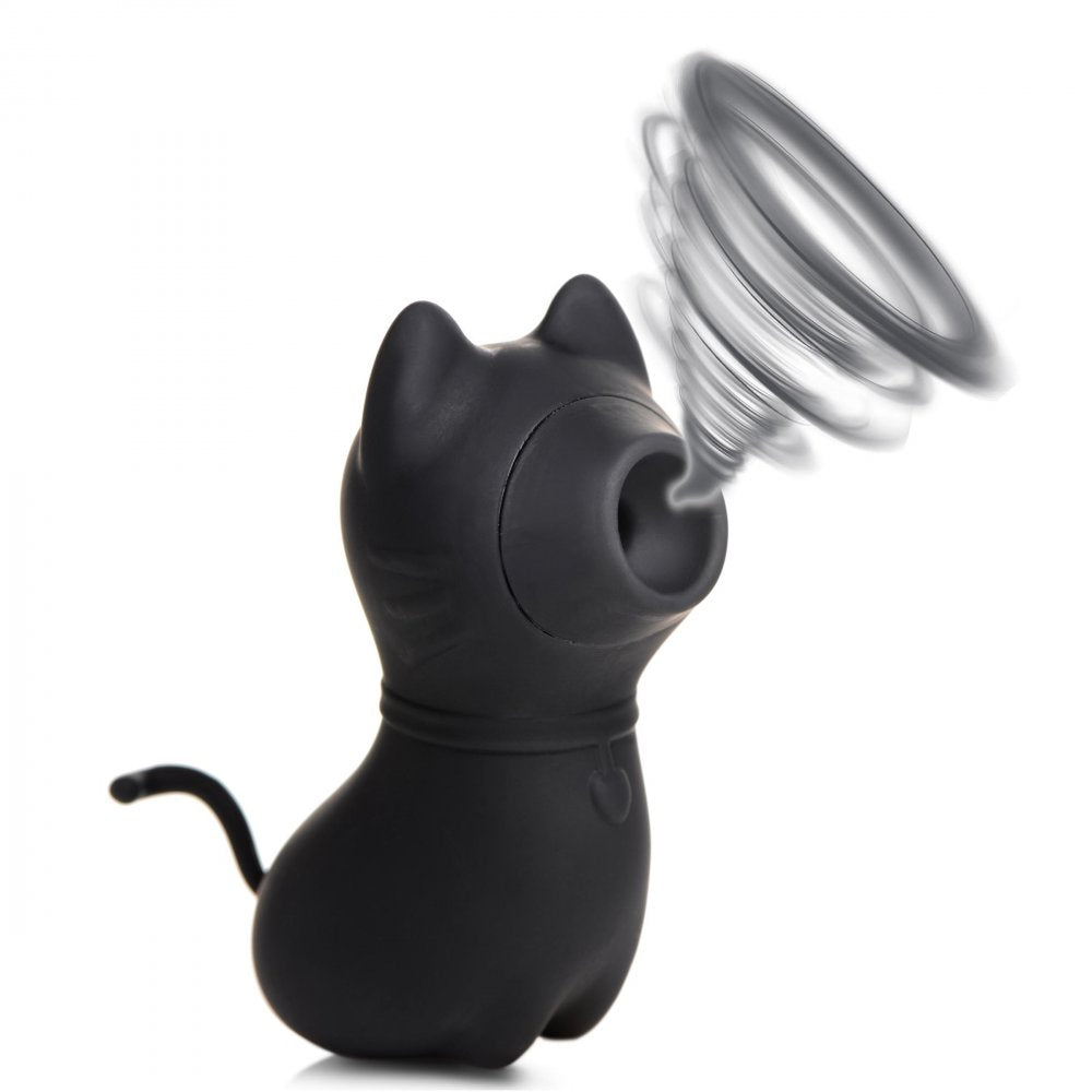 Black cat-shaped clitoral stimulator with swirling air-stim effect.