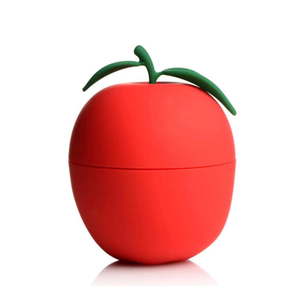 Red apple-shaped clitoral stimulator with green stem.