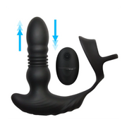 Black silicone anal plug with a remote and a cock ring.