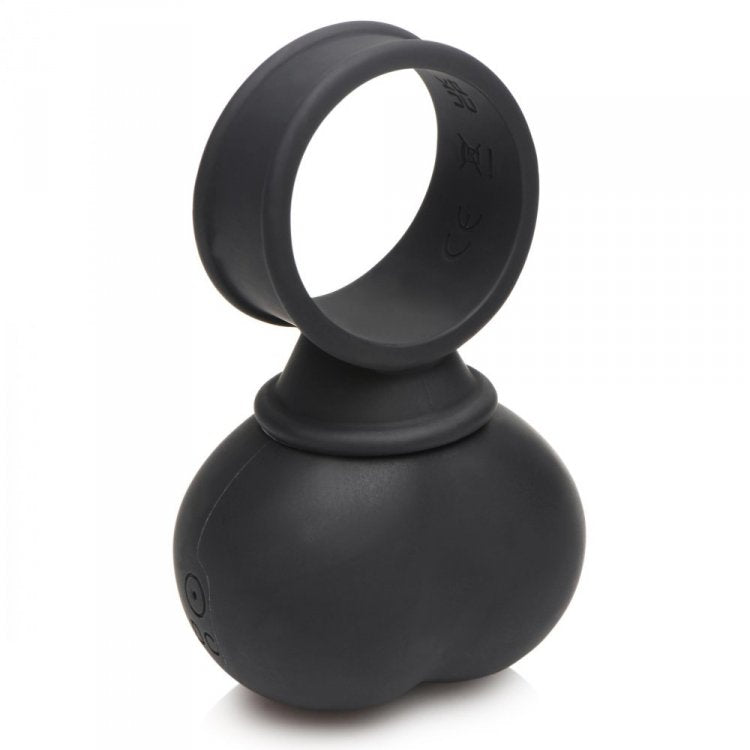 Black silicone cock ring with a vibrating ball attachment.