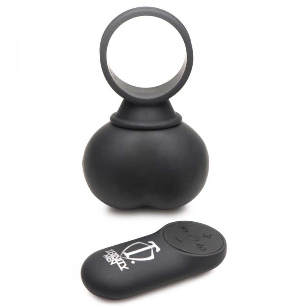 Black silicone vibrating cock ring with remote control.