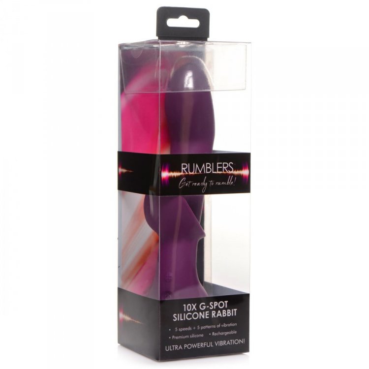 Purple silicone G-spot vibrator in packaging.