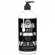 A 34oz bottle of Jizz Unscented water-based body glide lube.