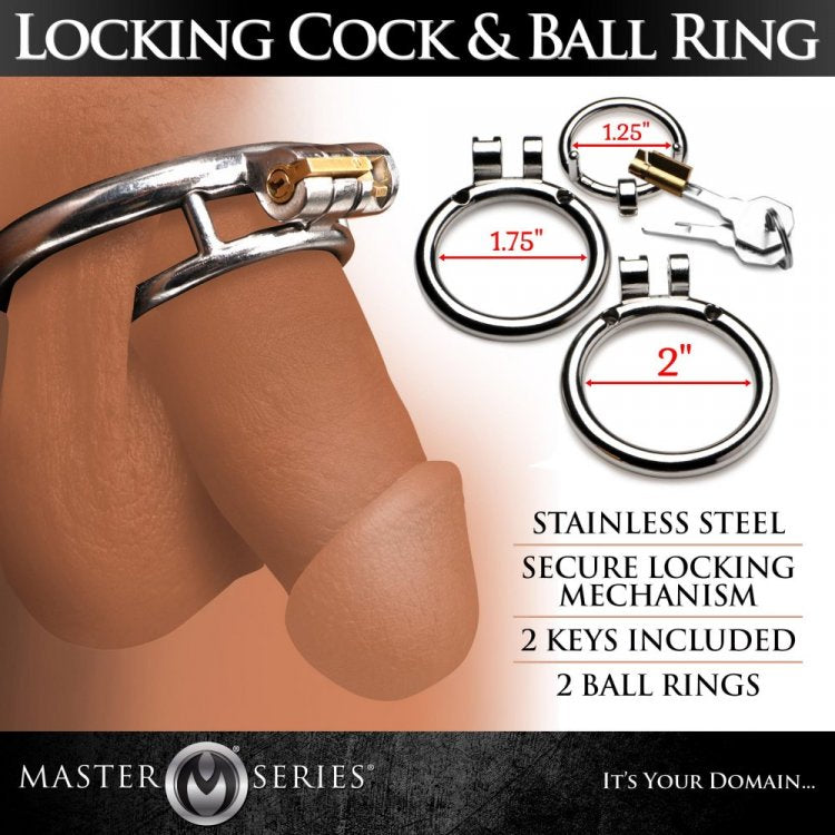 Stainless steel cock and ball ring set with three sizes and keys.