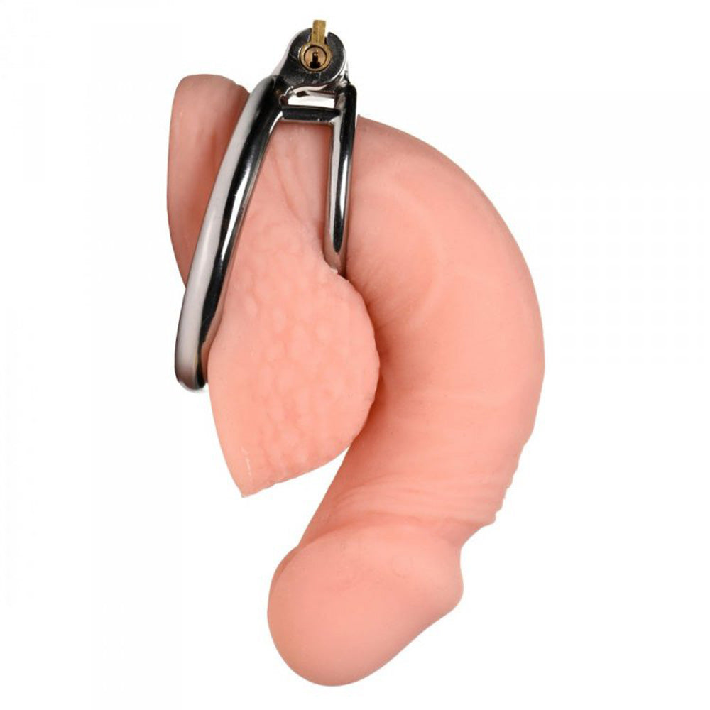 Stainless steel cock and ball ring set with a locking mechanism.