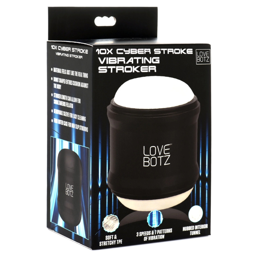 Cyber Stroke vibrating stroker with a soft, stretchy TPE tunnel.