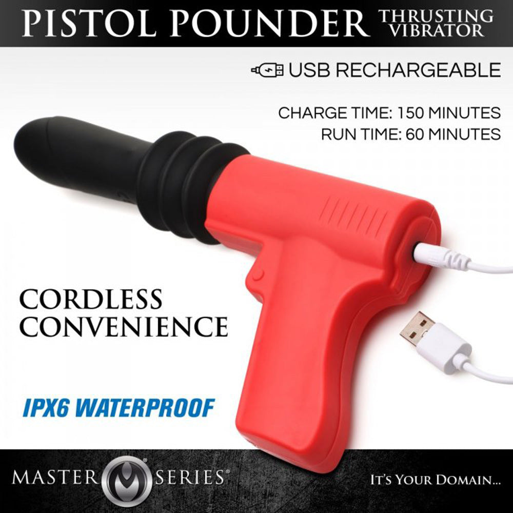 Pistola Thrusting Silicone Vibrator, red and black, USB rechargeable, waterproof.