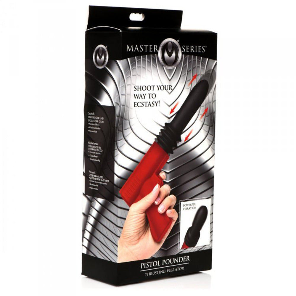 Pistol Pounder thrusting vibrator in red and black.