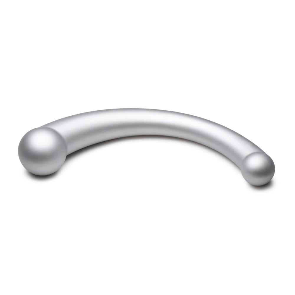 Curved silver vibrator with rounded ends.