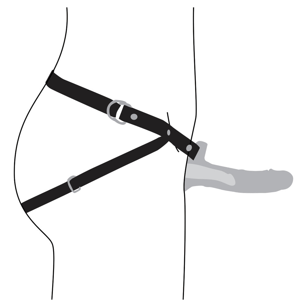 Realistic silicone penis sheath with an adjustable harness.