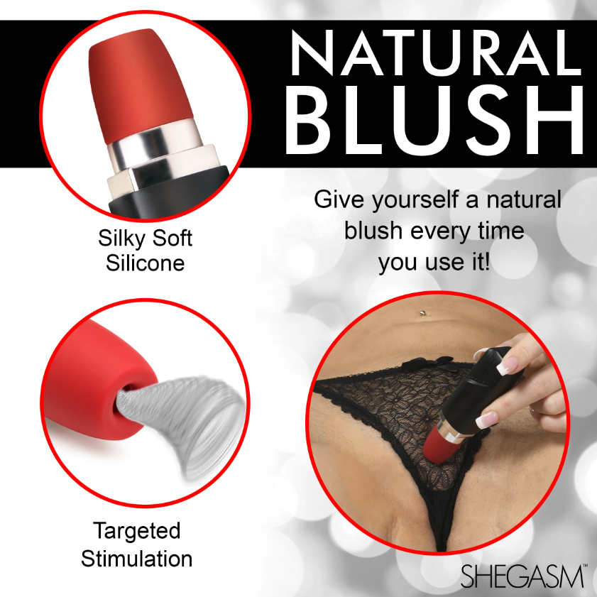 A red lipstick-shaped clitoral vibrator with a silicone tip and textured stimulation.