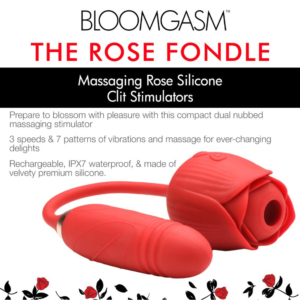 Red rose-shaped vibrator with a ribbed shaft.