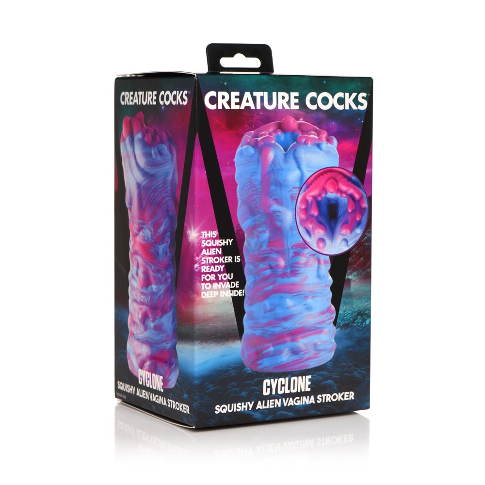 Cyclone Silicone Alien Fantasy Stroker in pink and blue.
