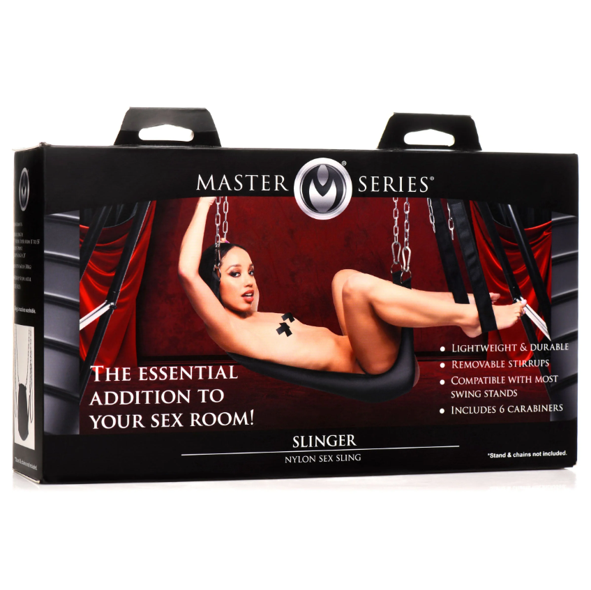 Master Series nylon sex sling with removable stirrups and carabiners.