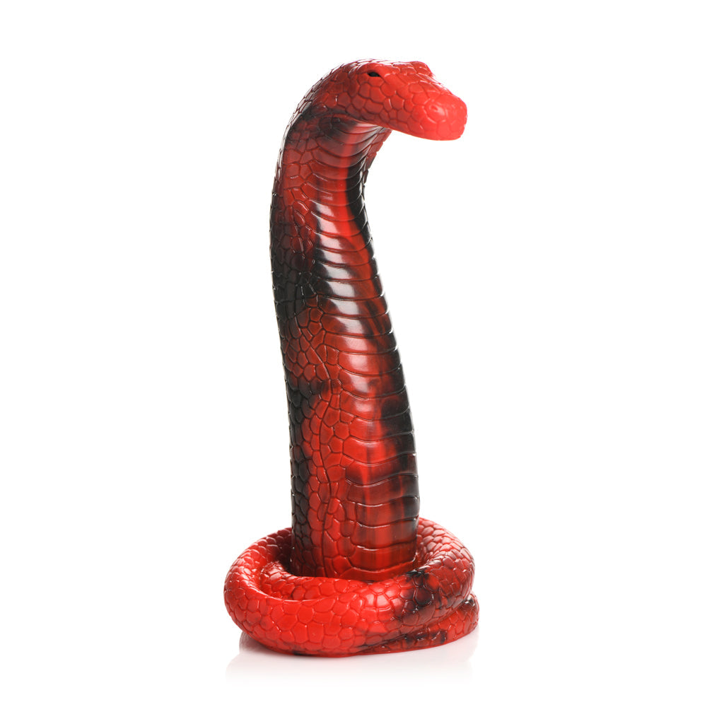 Red and black textured King Cobra dildo with a coiled base.