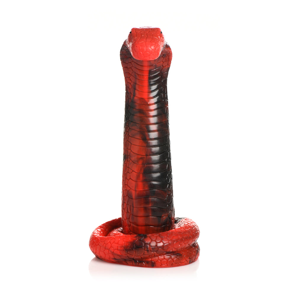 Red and black textured King Cobra dildo with a coiled base.