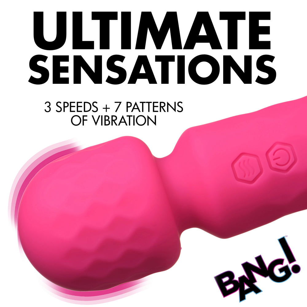 Pink mini wand vibrator with 3 speeds and 7 vibration patterns.