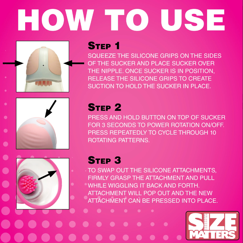 Rotating silicone nipple suckers with suction grip and dual attachments.