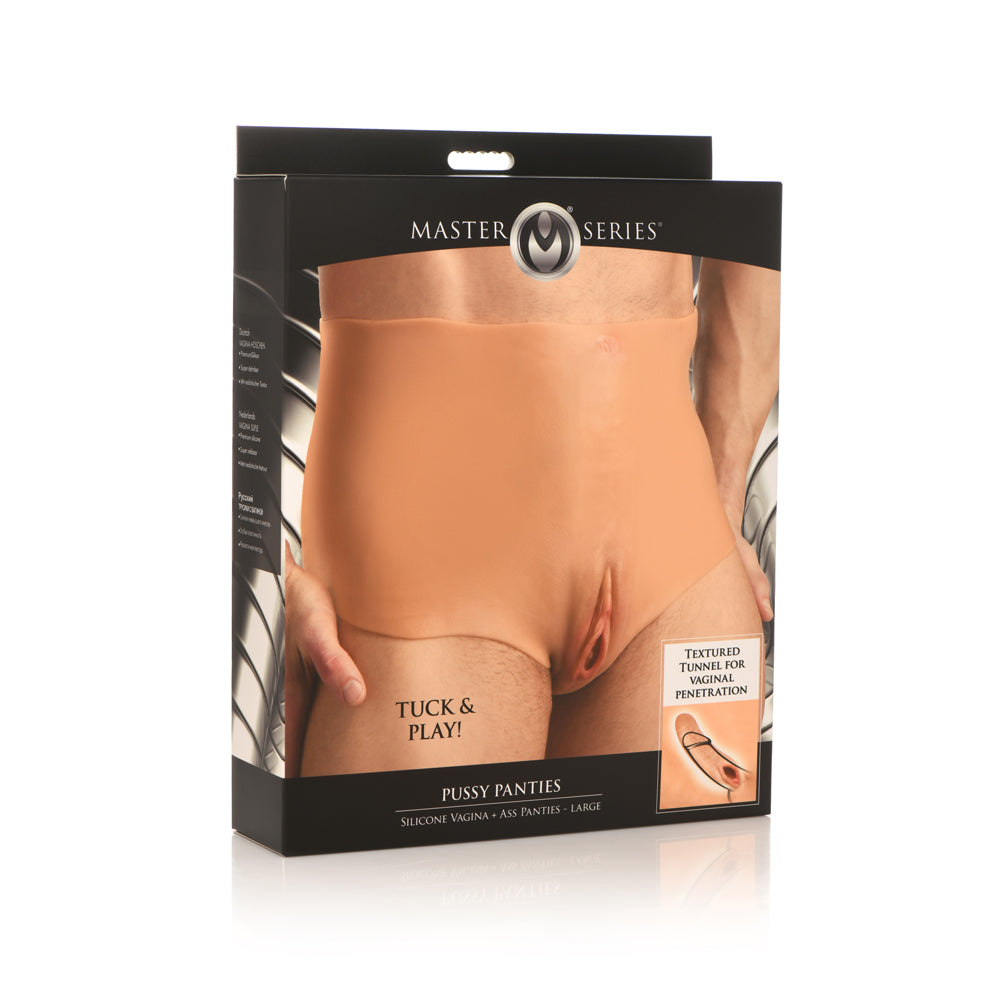 Realistic silicone vulva panties with anal access.