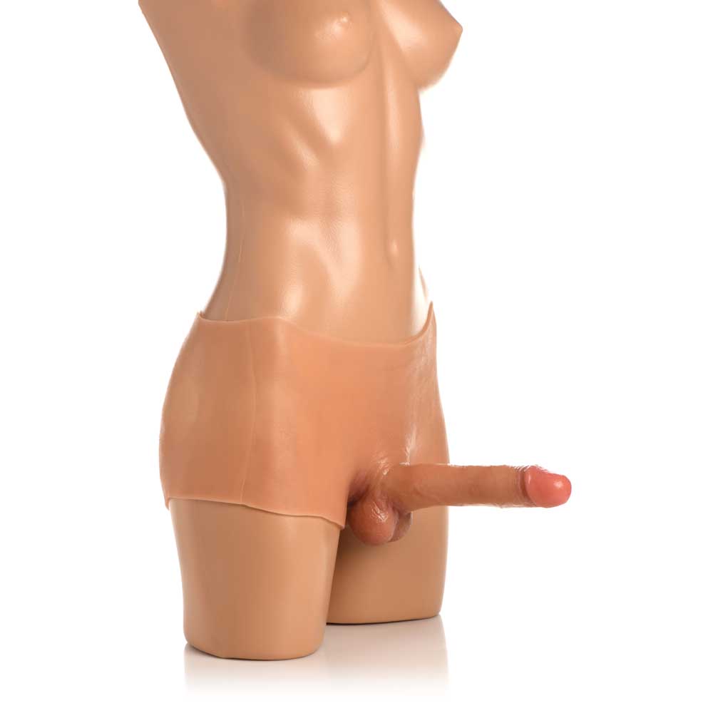 Silicone penis panty with poseable dildo on a mannequin, small size.