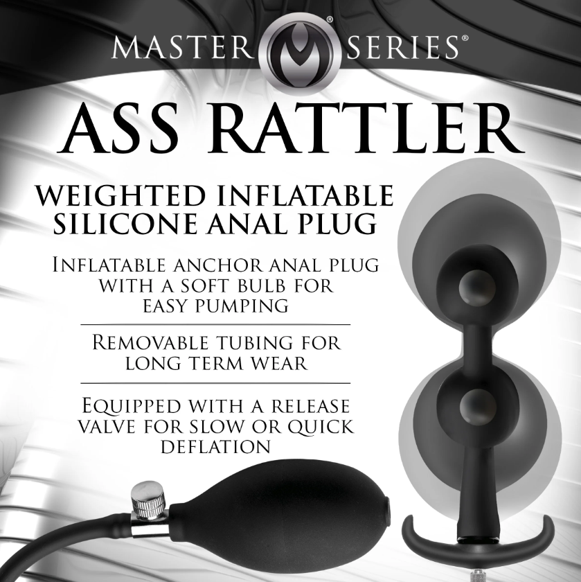 Master Series weighted inflatable silicone anal plug with pump.