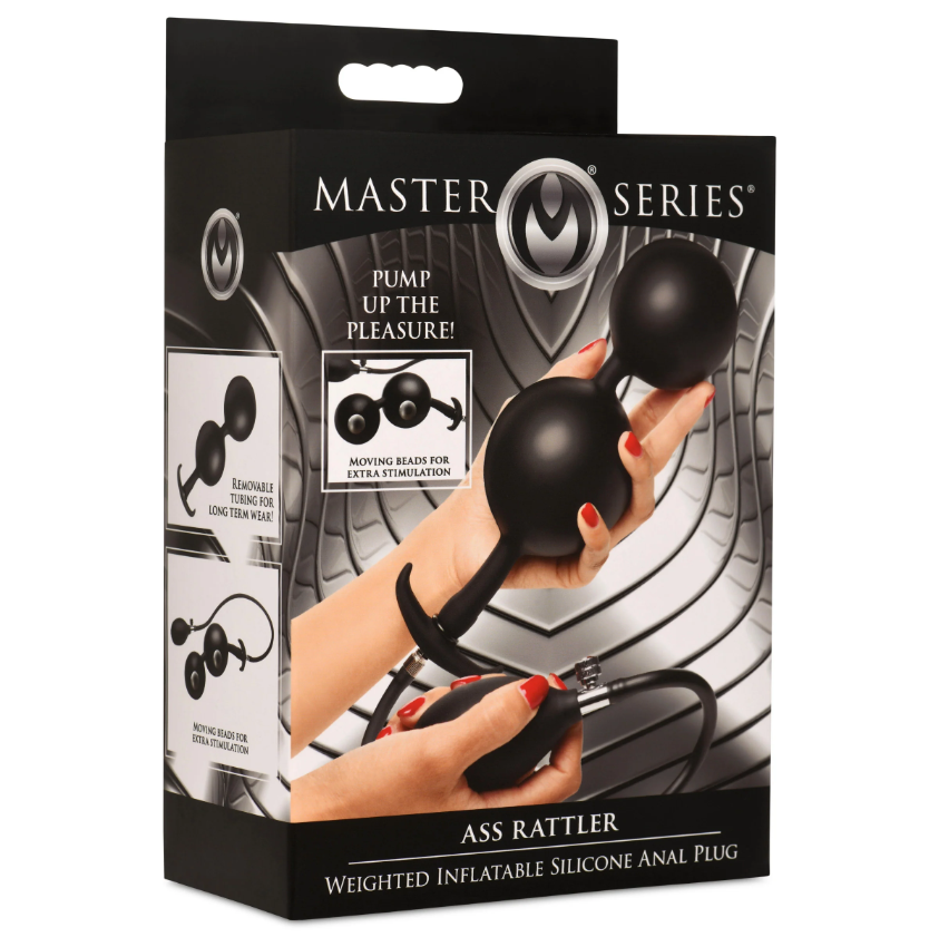 Master Series weighted inflatable silicone anal beads with pump.