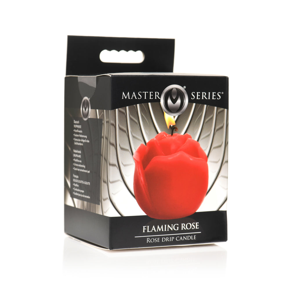 A red rose-shaped candle in its packaging.