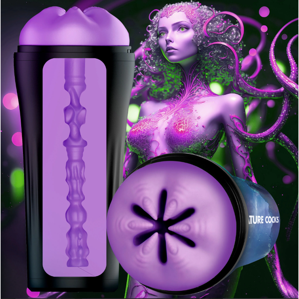 Textured purple wormhole alien fantasy stroker with a ribbed interior.