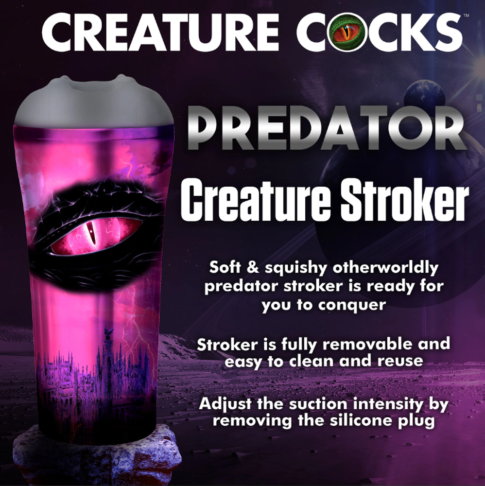 Predator Creature Stroker with a pink eye design and a gray top.