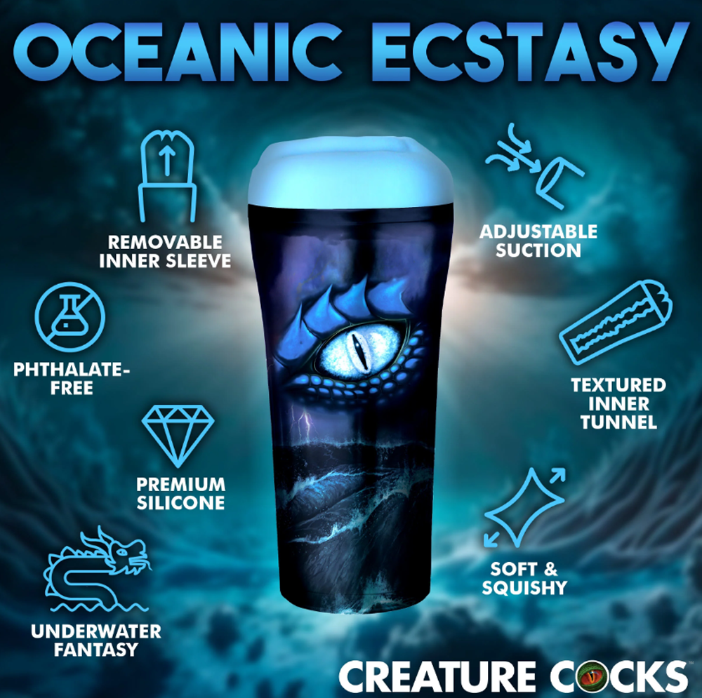 Oceanic Ecstasy stroker with dragon eye design and textured interior.