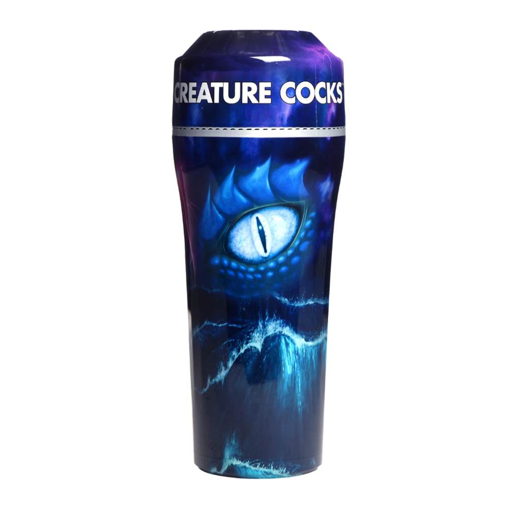 A blue and purple fantasy stroker with a dragon eye design.