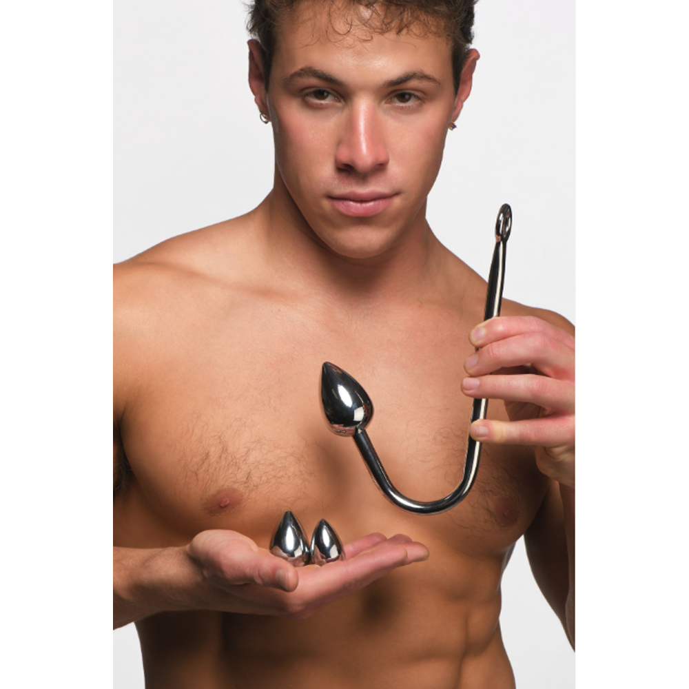 Anal hook trainer set with 3 metal plugs.