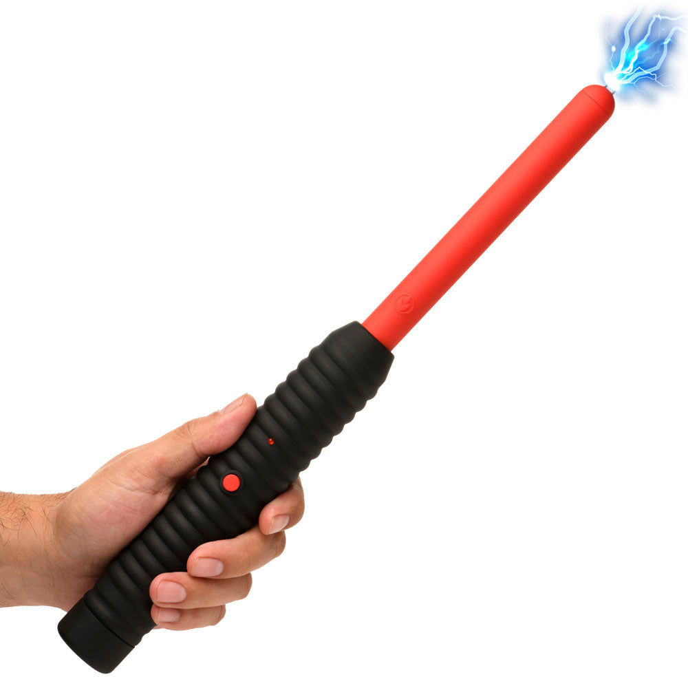 Red and black electric zapping wand with ribbed grip.