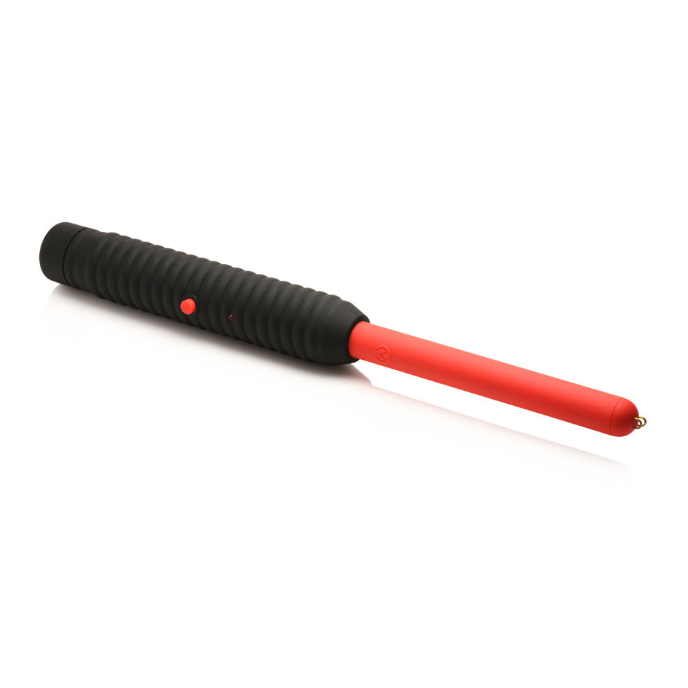 Black ribbed grip electric zapping wand with a red shaft and metal tip.