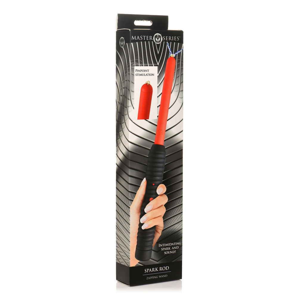 Spark Rod electric zapping wand with ribbed grip in red and black.