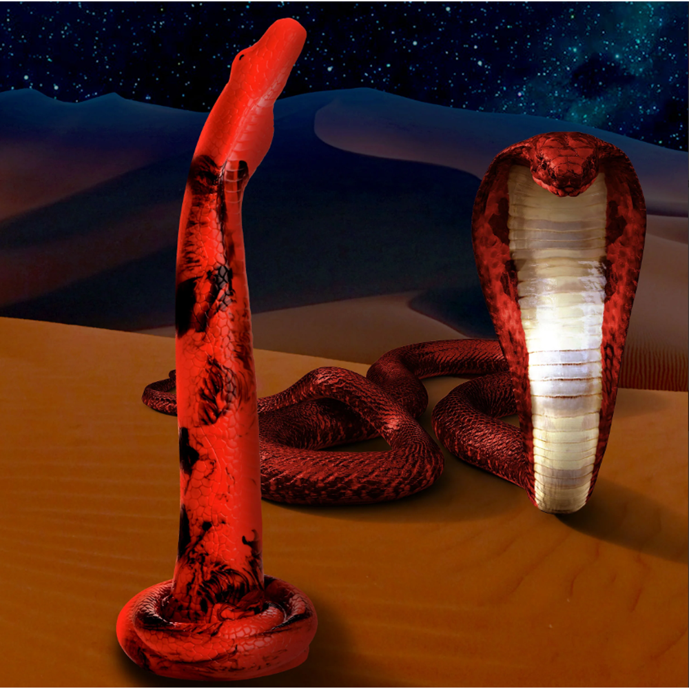 Red King Cobra fantasy anal dildo with suction cup base.