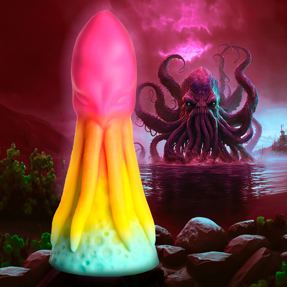 Rainbow King Kraken dildo with suction cup base and textured tentacles.