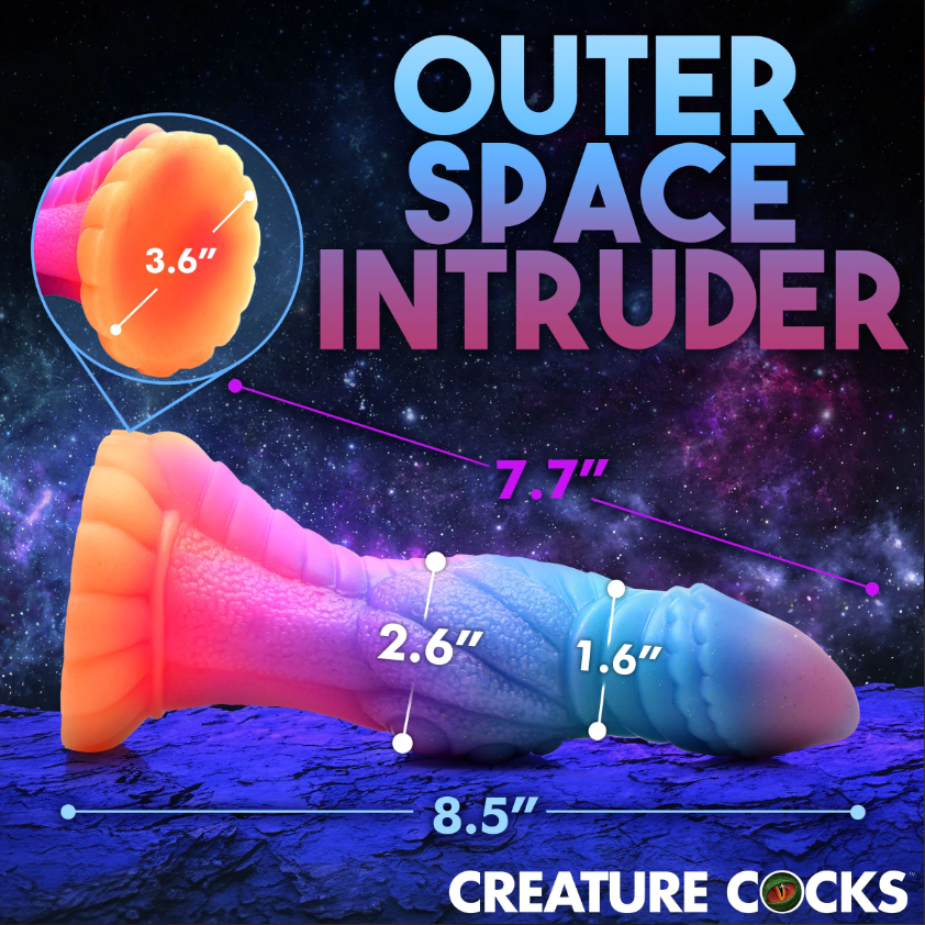 A glow-in-the-dark alien dildo with suction cup and textured body.
