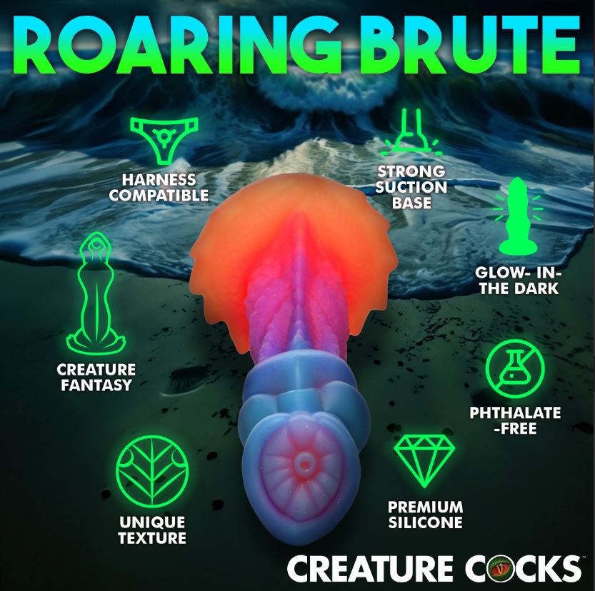 A glow-in-the-dark silicone fantasy dildo with a suction cup base.