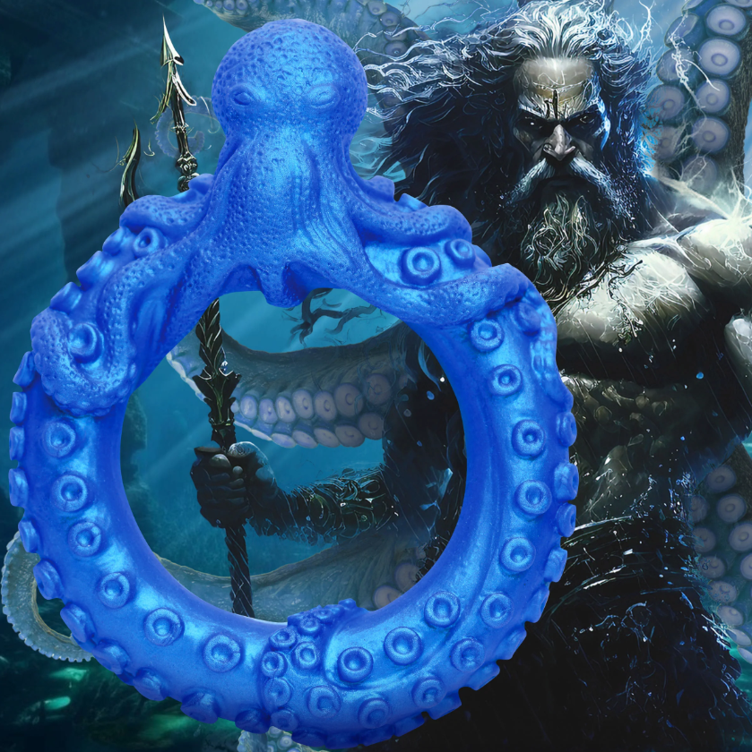 Blue octopus-shaped silicone cock ring with tentacles.