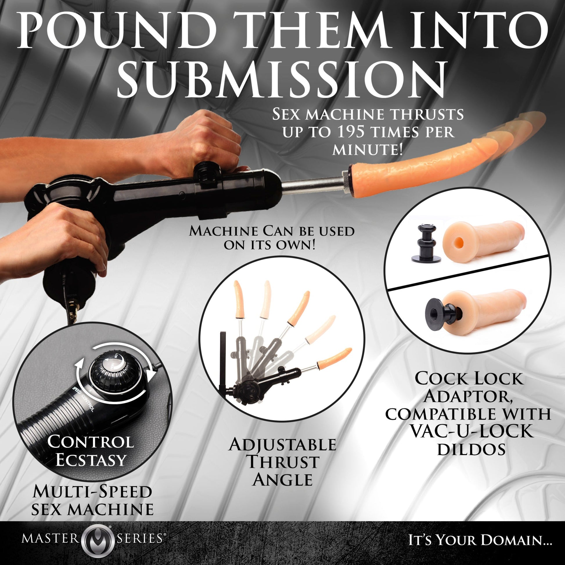 Master Series sex machine with adjustable thrust angle and speed control.