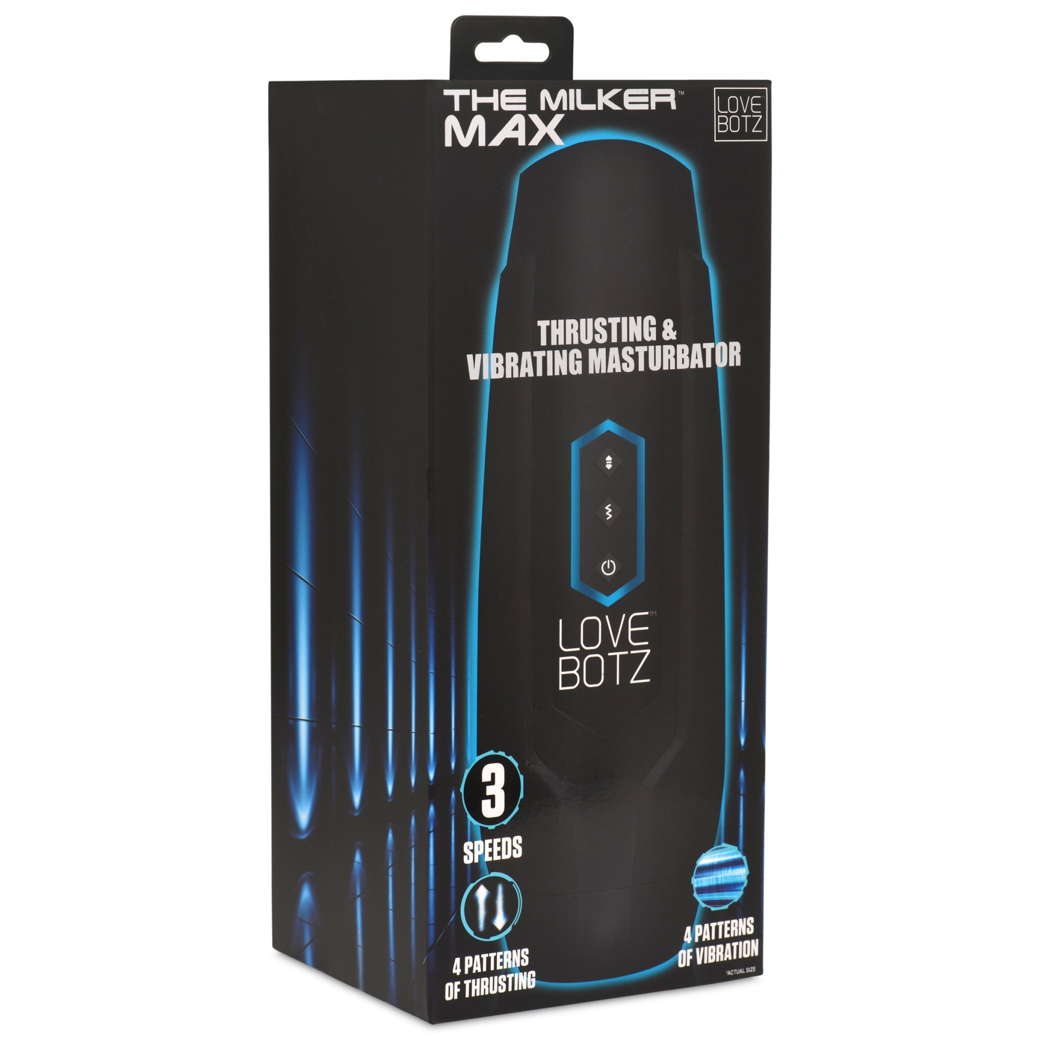 Milker Max masturbator box with thrusting and vibration features.