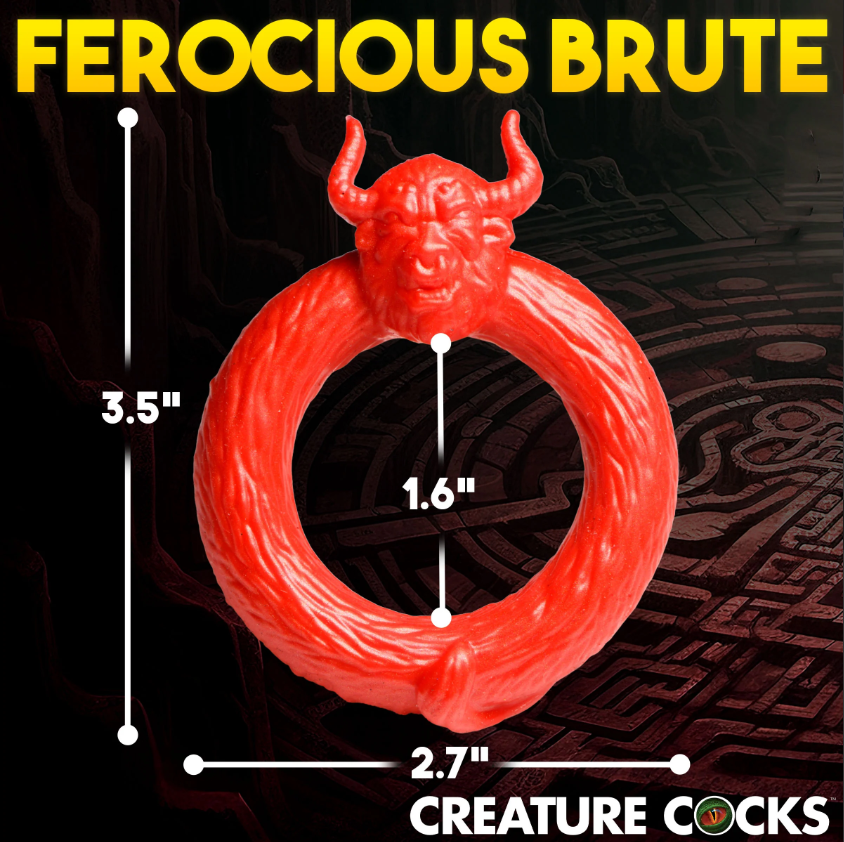 Red bull fantasy silicone cock ring with dimensions.