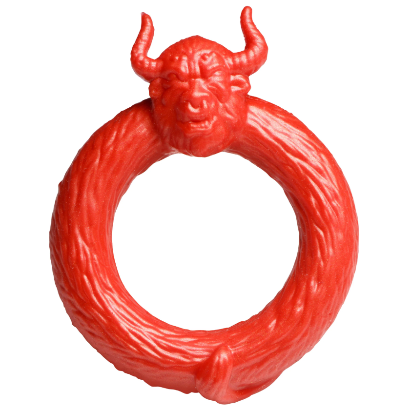 Red silicone bull head cock ring.