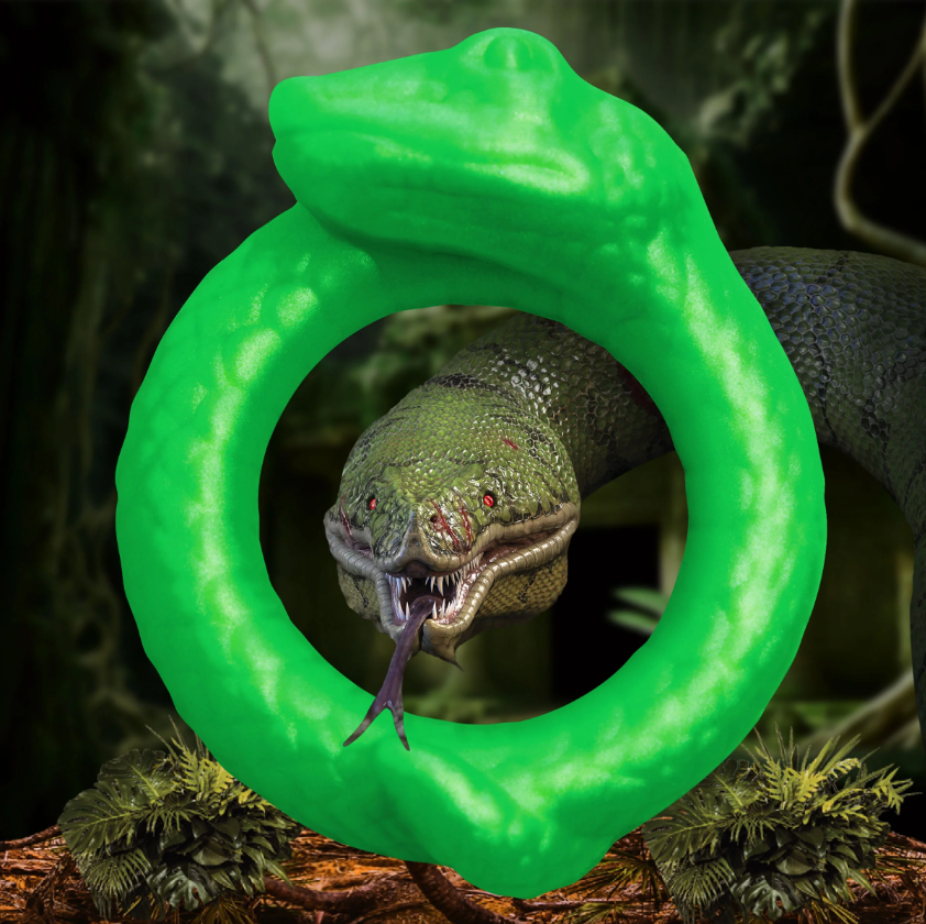 Green silicone cock ring shaped like a coiled serpent.