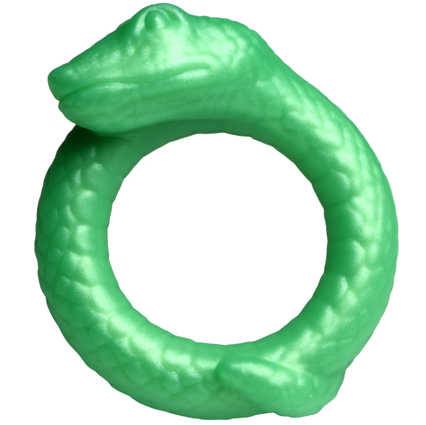 Green serpentine-shaped silicone cock ring.