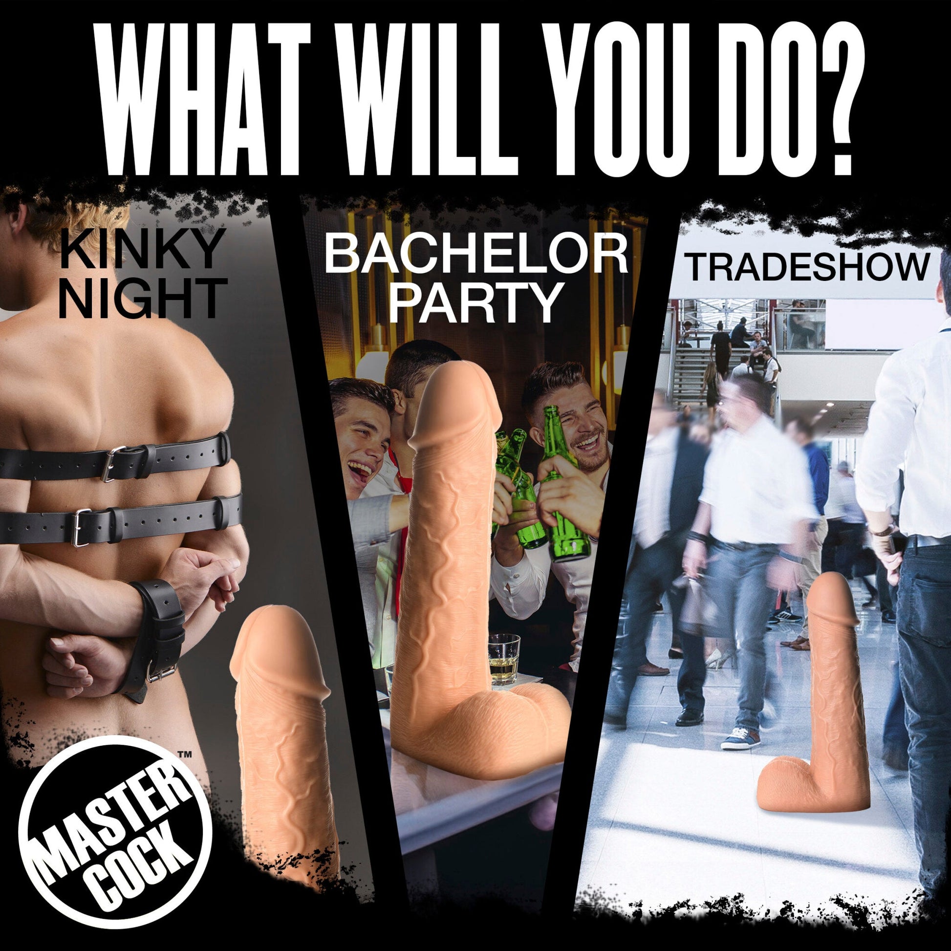 A 2-foot light-colored realistic PVC dildo.